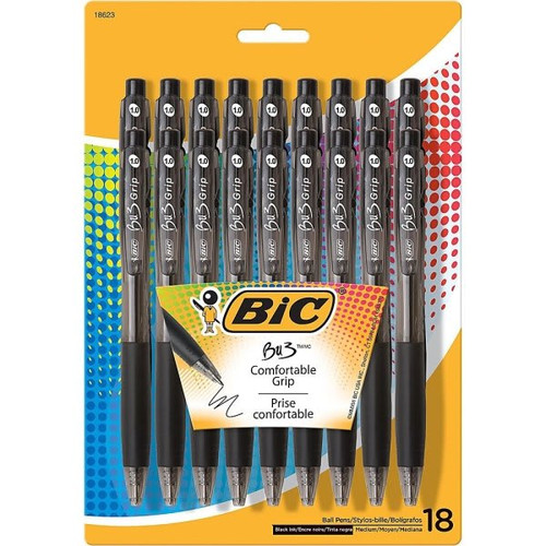 Bic 1.0 Mm Black Medium Point Bu3 Grip Rightt Ball-Point Pen