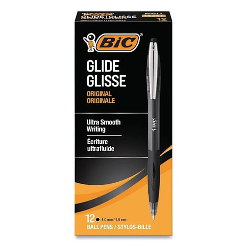 Bic Glide Ballpoint Pen 1 Mm Black Ink Smoke/Black Brl Package Of 12