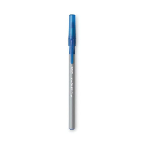 Bic Stic Grip Xtra Comfort Fine 0.8 Mm Blue Ink Gray/Blue Barrel Package Of 12