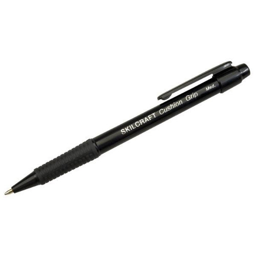 Skilcraft Cushion Grip Retractable Ballpoint Pen, 1mm, Black, Package Of 12