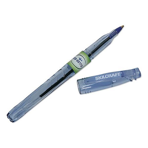 Skilcraft Recycled Water Bottle Stick Pens, 0.7 Mm, Blue, Clear, Package Of 12