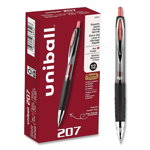 Uni-Ball Signo 207 Gel Pen 0.7 Mm Red Ink Smoke/Black/Red Brl Package Of 12