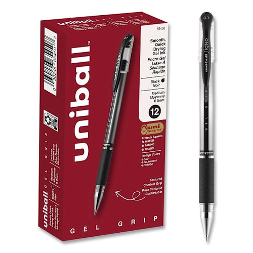 Uni-Ball Signo Grip Gel Pen Medium 0.7 Mm Black Ink Clr/Blk/Slvr Package Of 12