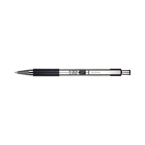 Zebra Ballpoint Pen Retract Fine 0.7 Mm Black Ink Ss/Black Barrel Package Of 2