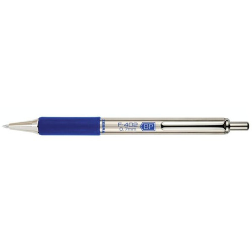Zebra F-402 Retractable Fine 0.7 Mm Blue Ink Stainless Steel/Blue Barrel
