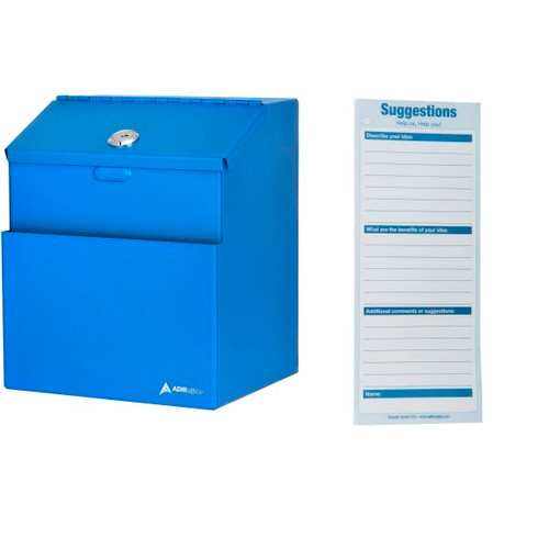 Adir Office Wall Mount Blue Steel Locking Suggest Drop Box W/Suggest Cards