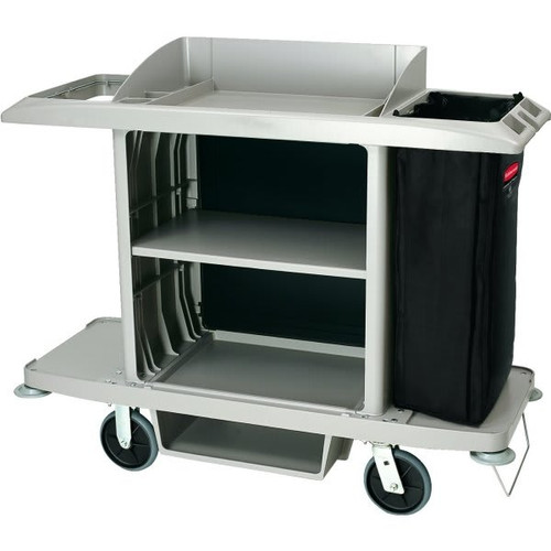 Rubbermaid Commercial Gray Housekeeping Cart With Vacuum Holder