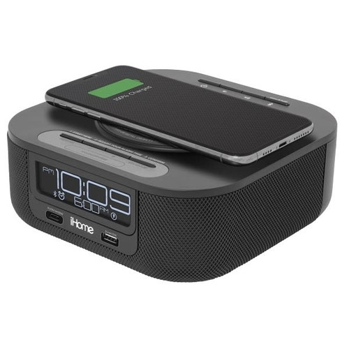 Ihome Hw5b Bluetooth Clock With Qi Charging, Dual Usb And Single Day Alarm