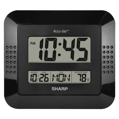 Sharp Black Digital Auto Time Set Wall Clock
