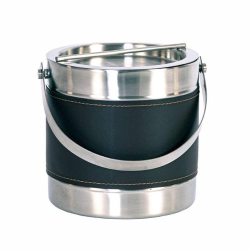 Hapco Brushed Metal 3 Qt Round Ice Bucket Double Wall Black Vinyl, Package Of 6