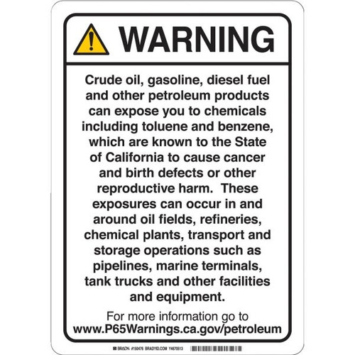 Brady Prop 65 Regulatory Sign Service Station 14x10inch Aluminum Black On White