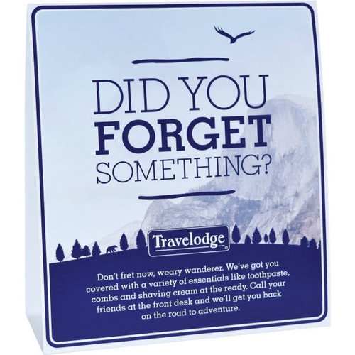 Travelodge By Wyndham Forget Something Tent Card, Case Of 100