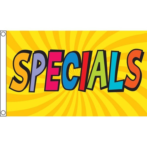 Horizontal "Specials" Flag, Groovy, 5' X 3'