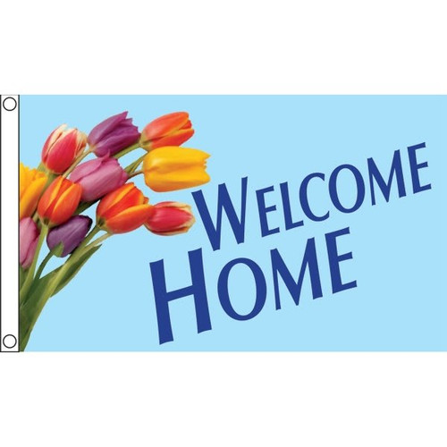 Horizontal "Welcome Home" Flag, Tulips, 5' X 3'