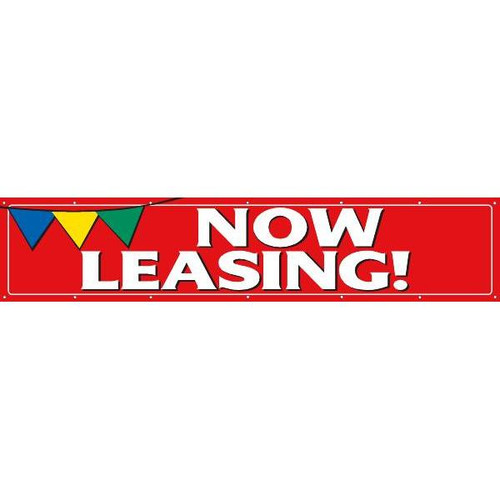 Horizontal Now Leasing Banner, Red Pennant, 20' X 4'