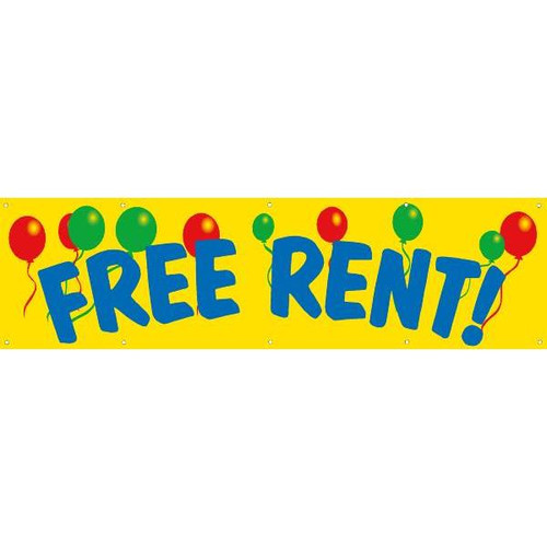 Horizontal Free Rent Banner With Balloons, 15' X 4'