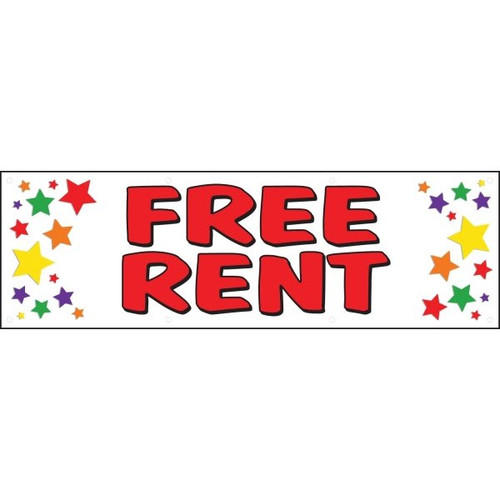 Horizontal Free Rent Banner, Multicolored Stars, 10' X 3'