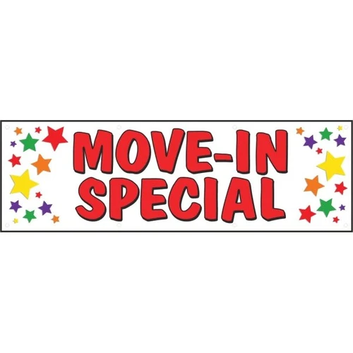 Horizontal Move In Special Banner, Multicolored Stars, 15' X 4'