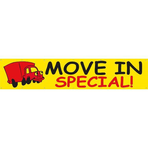 Horizontal Move In Special Banner, Yellow With Red Truck, 20' X 4'