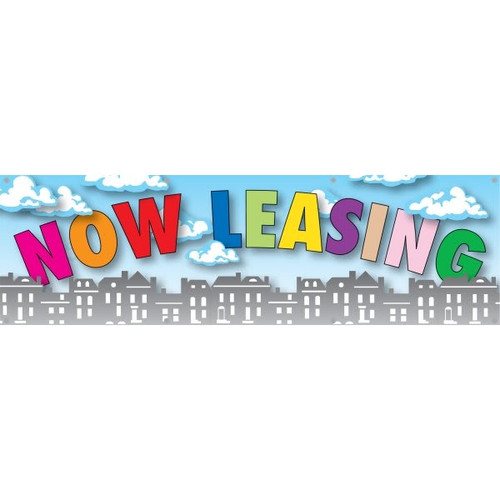 Horizontal Now Leasing Banner, Multicolored Letters, 10' X 3'