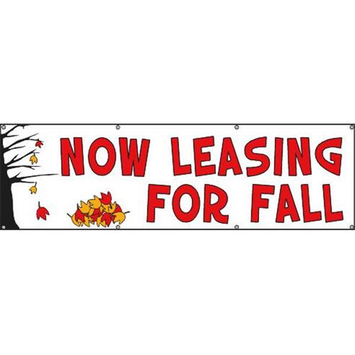 Horizontal Now Leasing For Fall Banner, Autumn Leaves, 10' X 3'