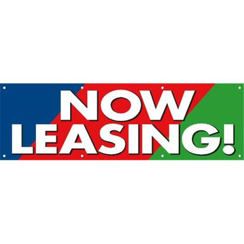 Horizontal Now Leasing! Banner, Blue/Red/Green, 10' X 3'