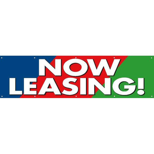 Horizontal Now Leasing! Banner, Blue/Red/Green, 15' X 4'