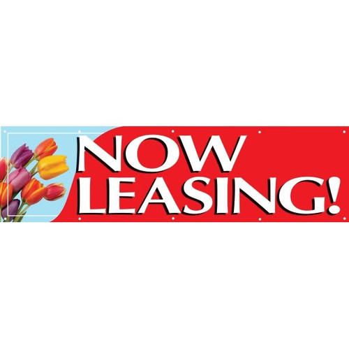 Horizontal Now Leasing! Banner, Tulips, 15' X 4'