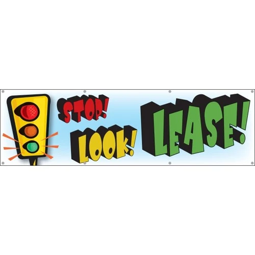 Horizontal Stop! Look! Lease! Traffic Light Banner, 10' X 3'
