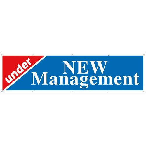 Horizontal Under New Management Banner, Red/Blue, 15' X 4'
