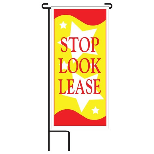 Stop! Look! Lease! Lawn Banner Kit, Red And Yellow, 15 X 32