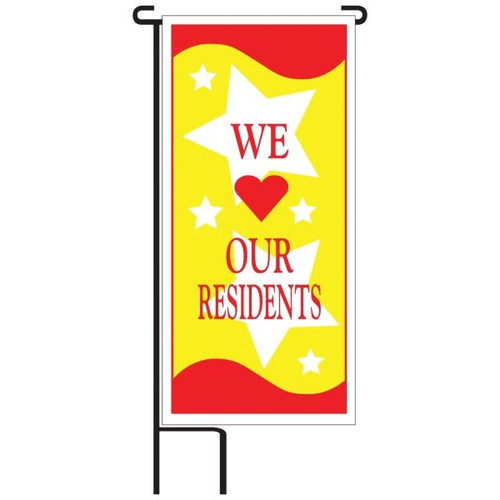 We Heart Our Residents Lawn Banner Kit, Red And Yellow, 15 X 32