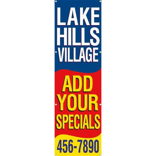 Semi-Custom Vertical Banner, Purple/Red/Yellow, 3' X 10'