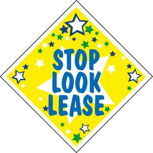 Aluminum Stop! Look! Lease! Diamond Shaped Amenity Sign, Stars, 24 X 24