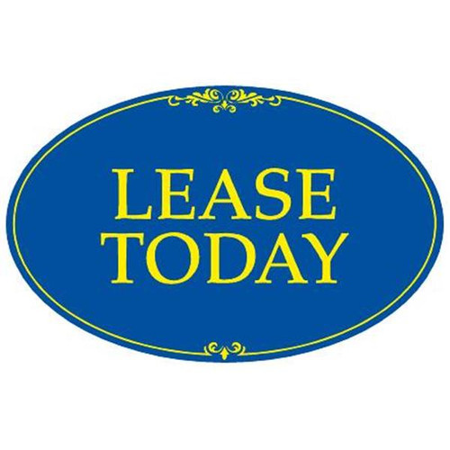 Coroplast Lease Today Oval Amenity Sign Kit, Blue/Yellow, 32 X 21