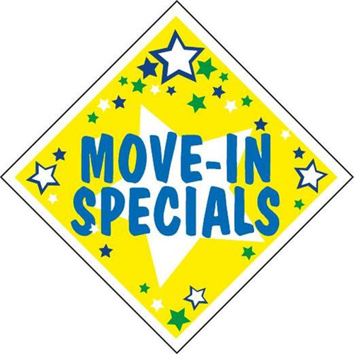 Coroplast Move-In Specials Diamond Shaped Amenity Sign, Stars, 24 X 24