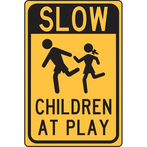 Hy-Ko "Slow Children At Play" Aluminum Sign, Black/Yellow, 12 X 18"