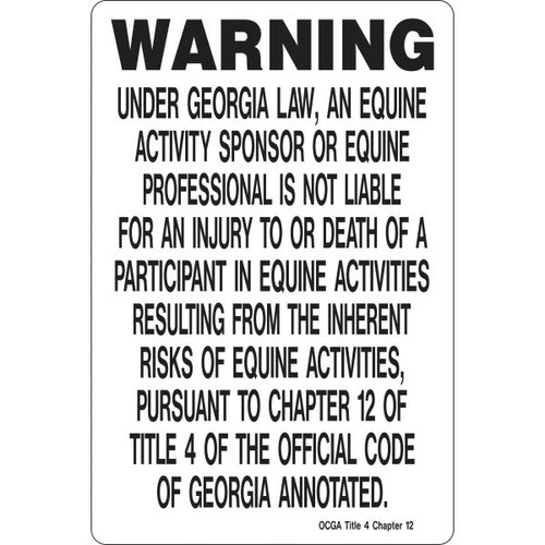 Hy-Ko "Warning Equine Activity/Ga"  Aluminum Sign, 12" X 18"