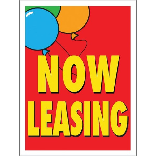 Aluminum Now Leasing Vertical Amenity Sign, Red/Balloons, 18 X 24
