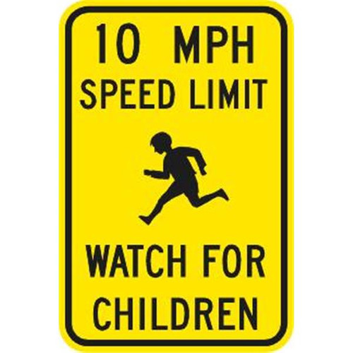 10 Mph/Watch For Children/Symbol Sign, High Intensity, 12 X 18