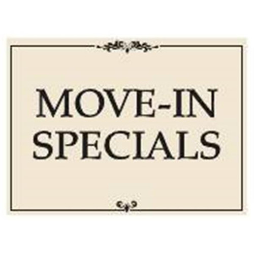 Aluminum Move In Specials Amenity Sign, Black And Ivory, 24 X 18
