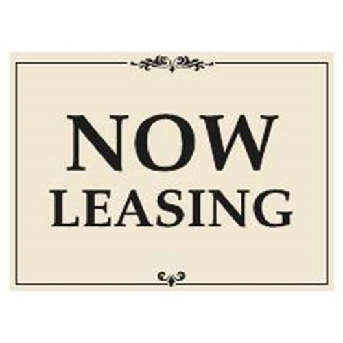 Aluminum Now Leasing Amenity Sign, Black And Ivory, 24 X 18