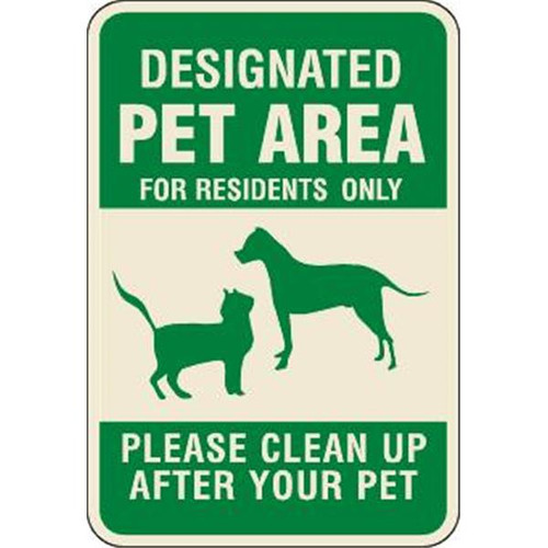 Designated Pet Area For Residents Sign, Ivory Non-Reflective, 12 X 18