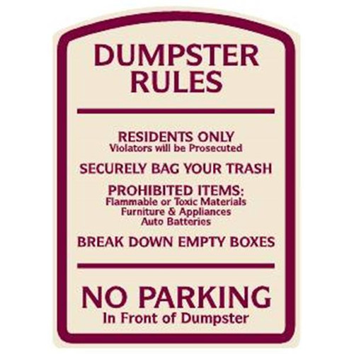Dumpster Rules Designer Sign, Burgundy On Ivory, Non-Reflective, 16 X 22