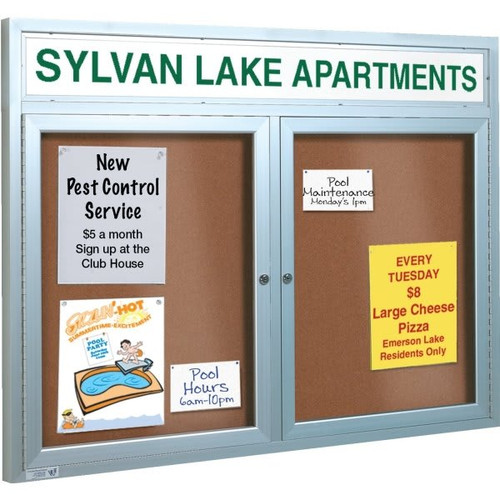 Enclosed Double Door Outdoor Bulletin Board, Wall Mount, Aluminum, 48w" X 36h"