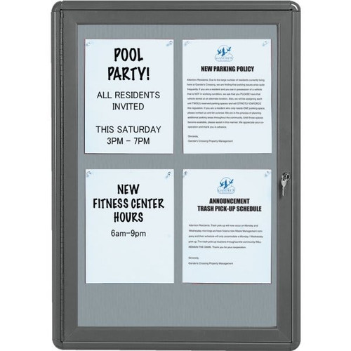 Enclosed Single Door Radius Design Bulletin Board, Wall Mount, Gray, 24 X 34"