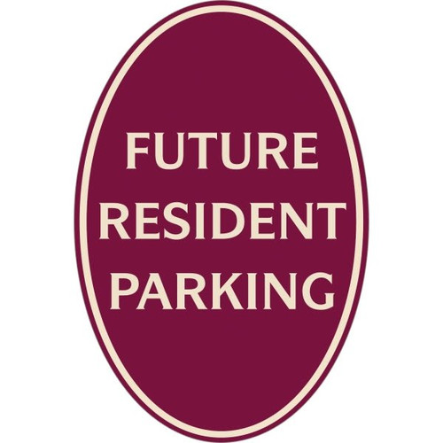 Future Resident Parking Oval Designer Sign, Ivory On Burgundy, 12 X 18