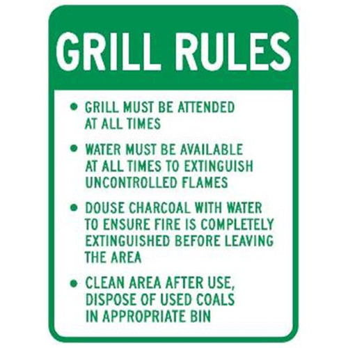 Grill Rules Sign, Coal Disposal, Non-Reflective, 18 X 24