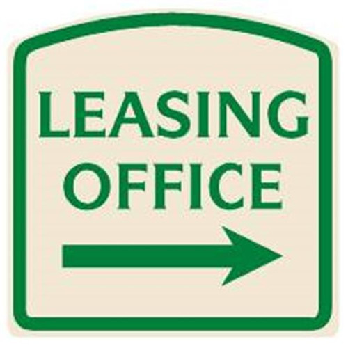 Leasing Office Arched Designer Sign With Right Arrow, Green On Ivory 16 X 16