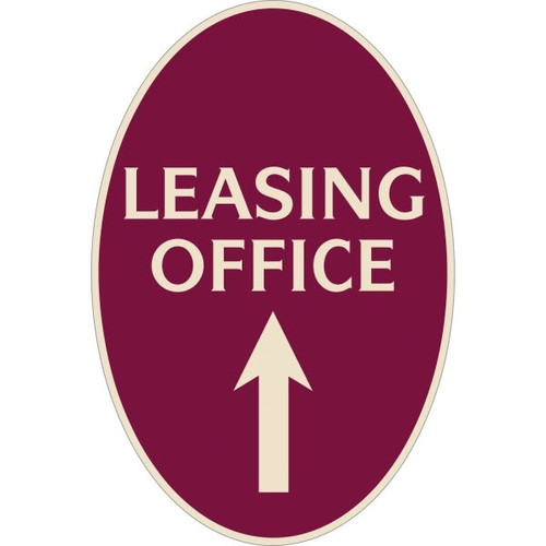 Leasing Office Oval Designer Sign With Up Arrow, Ivory On Burgundy, 12 X 18